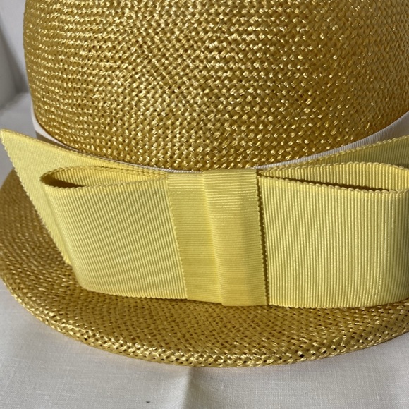 Vintage, Yellow, Derby, straw, grosgrain ribbon 21-1/2” circumference Hat. - Picture 2 of 5